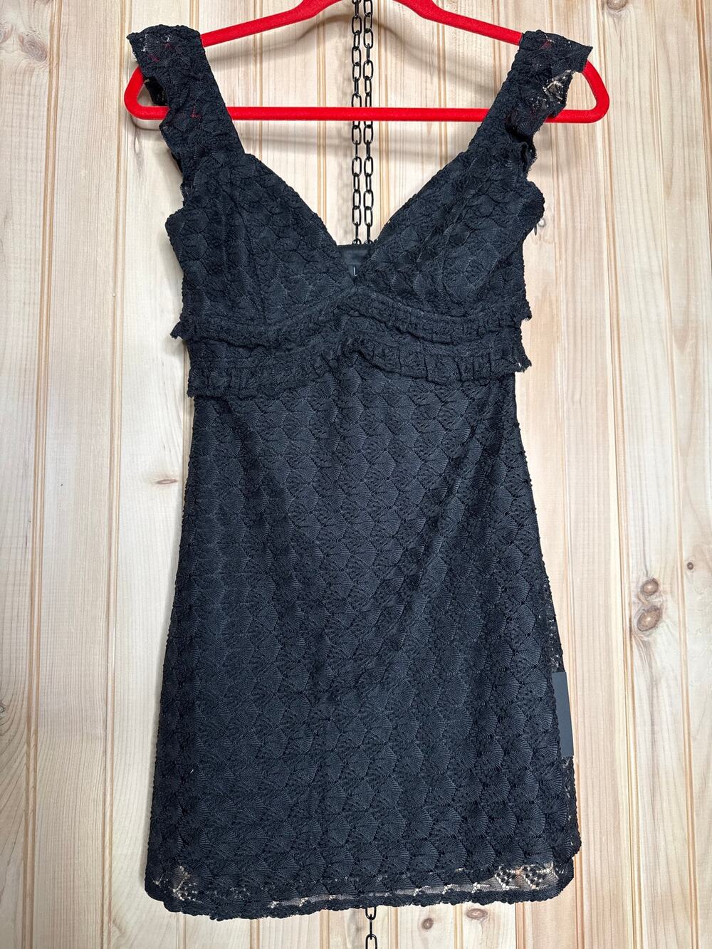NWT Lulus Melosa Black Textured Ruffled Mini Dress LBD Sheath Party Resort Sz S